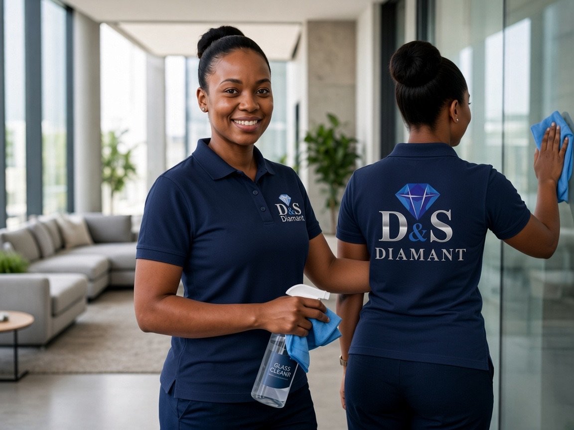 D&S Diamant Service Reinigungsteam im modernen Bürogebäude